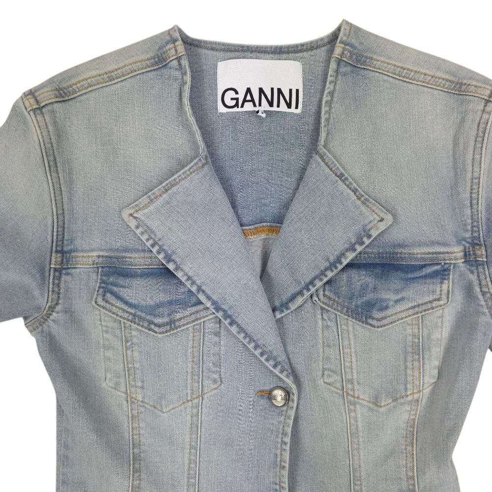 GANNI Fitted Denim Blazer Single Breasted Light Wash - Picture 4 of 12